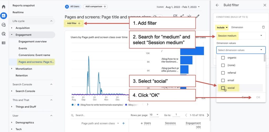 Unveiling Channel Group Performance: An 8-Step Guide to Conducting a Content Marketing Audit in Google Analytics GA4 6 Pinpointing The Content That Receives The Highest Traffic