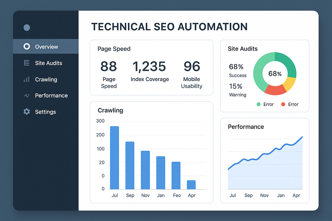 How to Use AI for a Smarter SEO Strategy: A Step-by-Step Tutorial 4 AI-powered technical SEO automation dashboard with site performance analytics